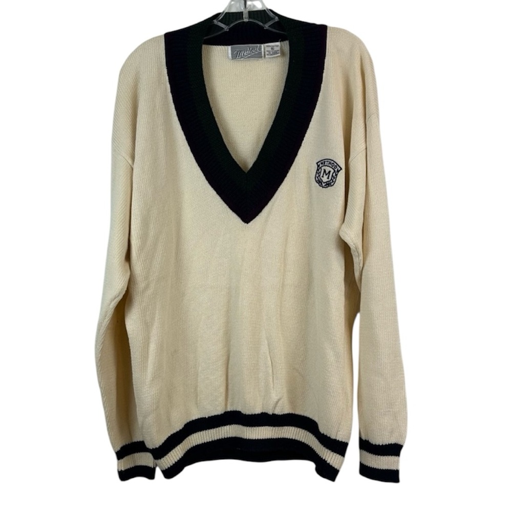 Vintage Collegiate Tennis Sweater V-Neck Preppy Ivy Style Mens XL